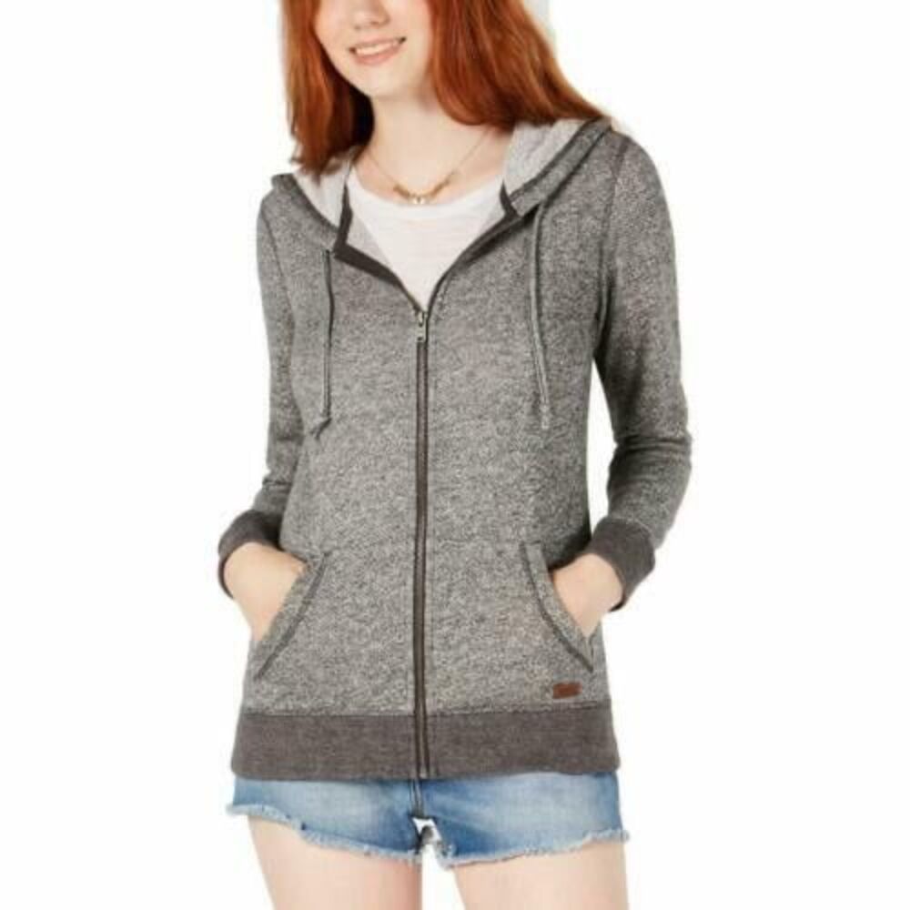 Roxy Heathered Gray Trippin Hoodie Zip Up Pockets Lightweight Sweater Jacket M